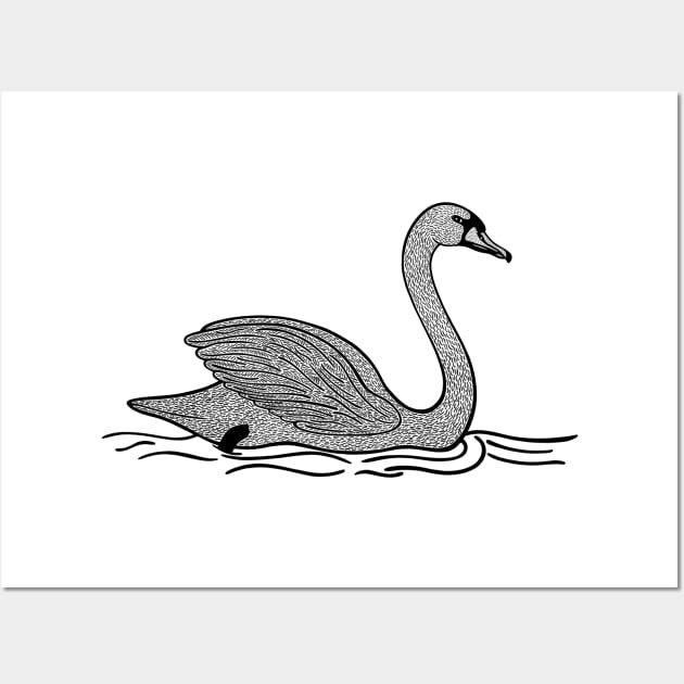 Swan Ink Art - beautiful detailed bird drawing - on white Wall Art by Green Paladin